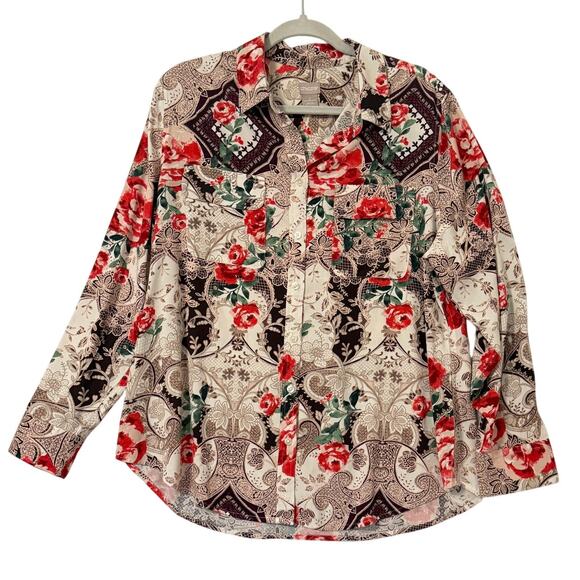 Chicos Silky Soft Floral Button Down Charm Easy Shirt Sz Lrg/2 Office Siren Y2K - Picture 1 of 10